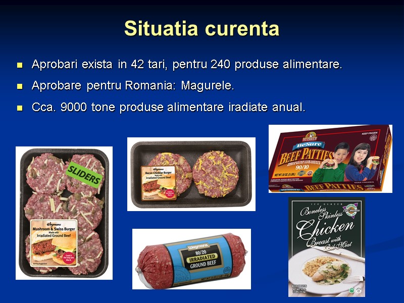 Situatia curenta Aprobari exista in 42 tari, pentru 240 produse alimentare.  Aprobare pentru